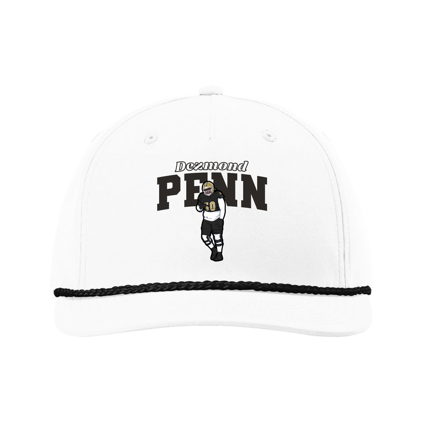 Five-Panel Classic Rope Cap — Name Arch in White