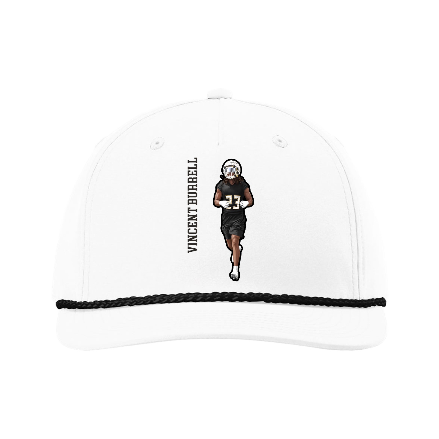 Five-Panel Classic Rope Cap — Name Vertical in White