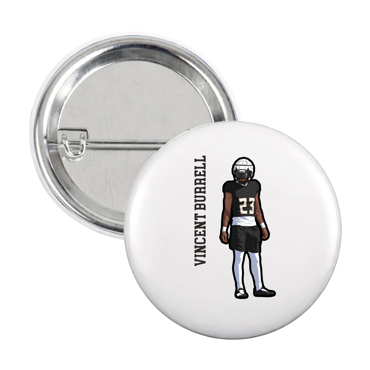 Game Day Button — Name Vertical in White