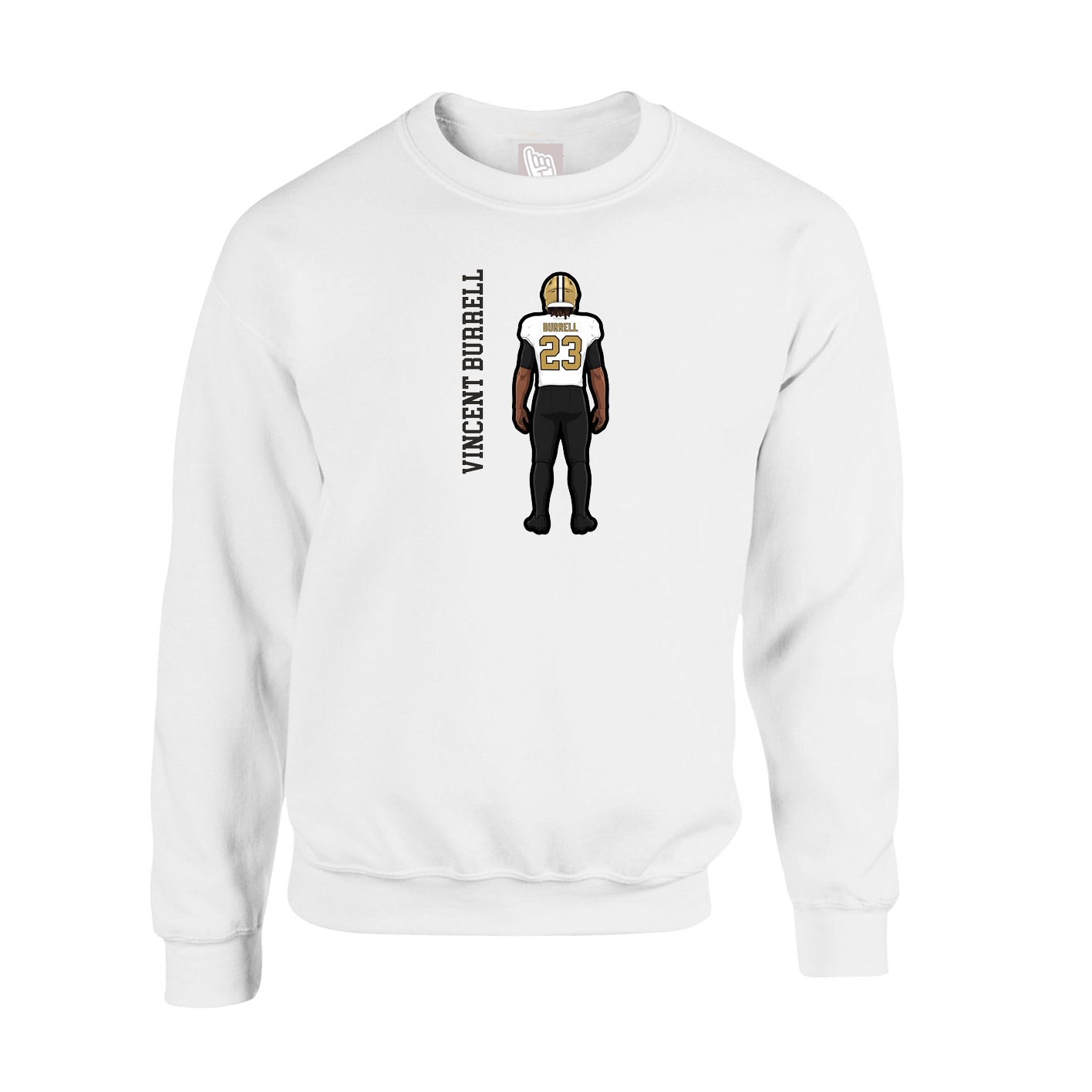 Fleece Crew — Name Vertical in White