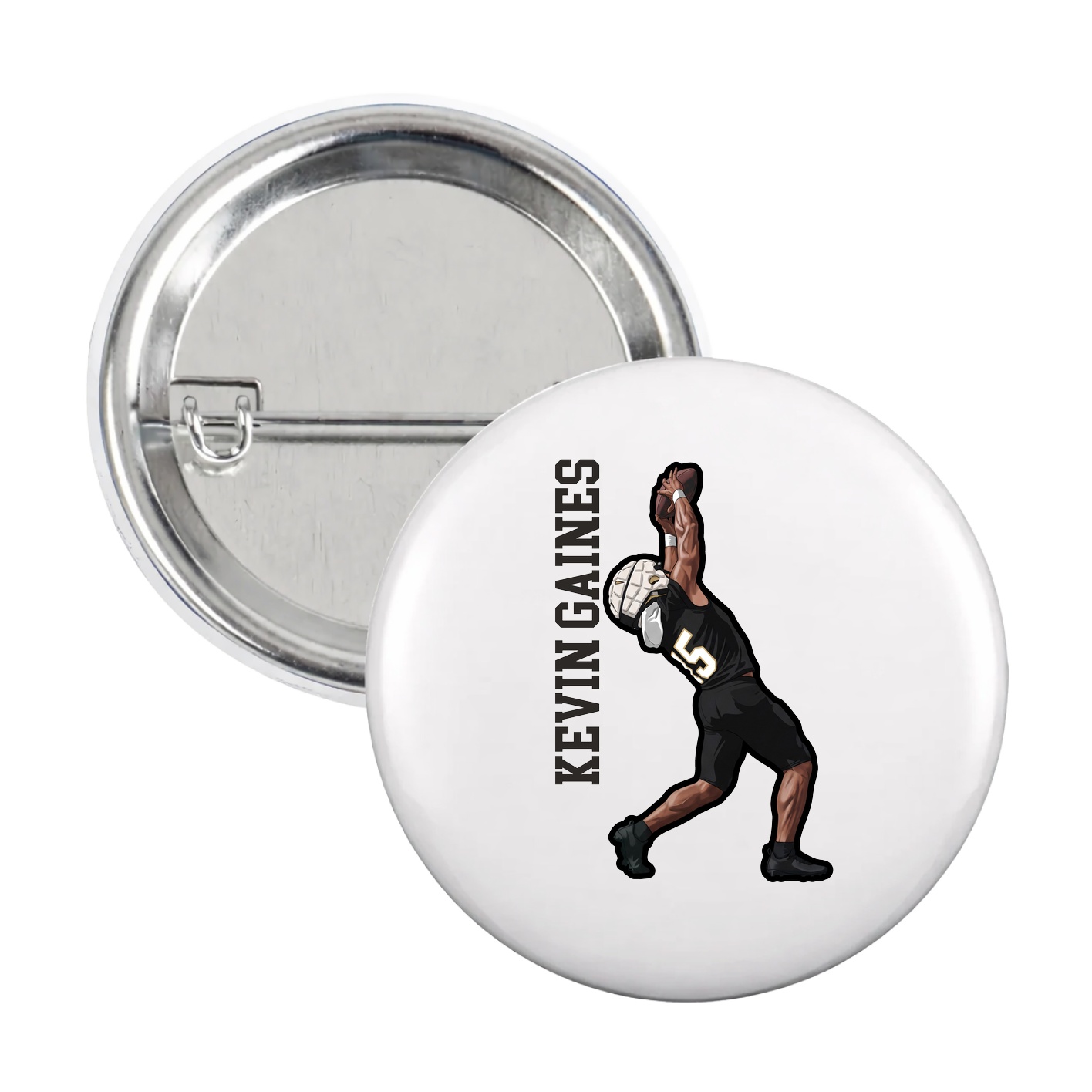 Game Day Button — Name Vertical in White