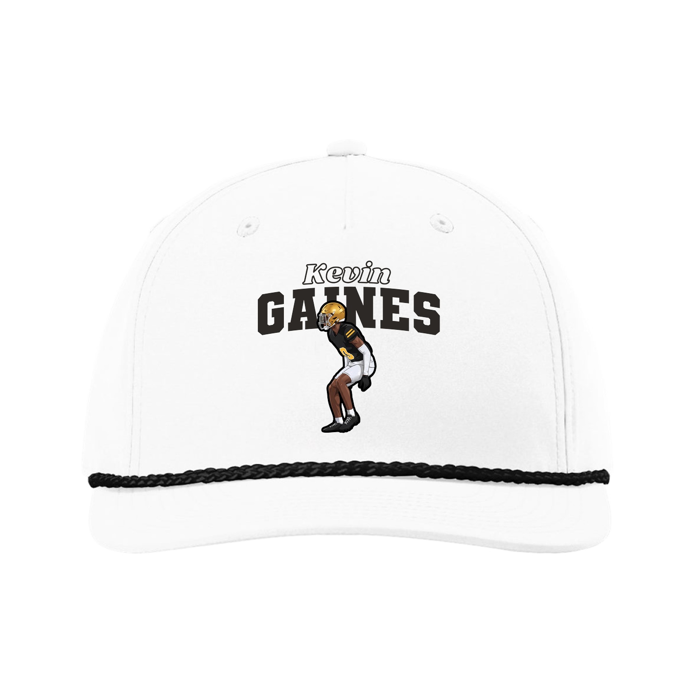 Five-Panel Classic Rope Cap — Name Arch in White