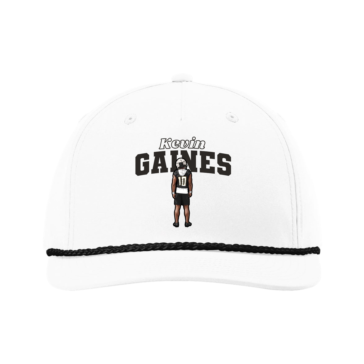 Five-Panel Classic Rope Cap — Name Arch in White