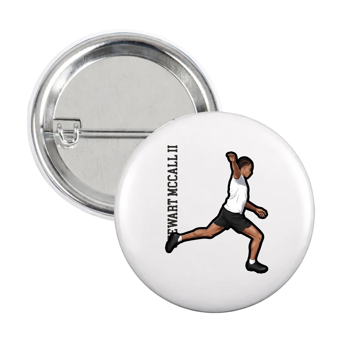 Game Day Button — Name Vertical in White