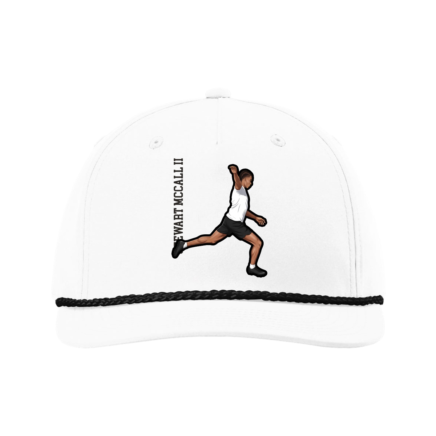 Five-Panel Classic Rope Cap — Name Vertical in White