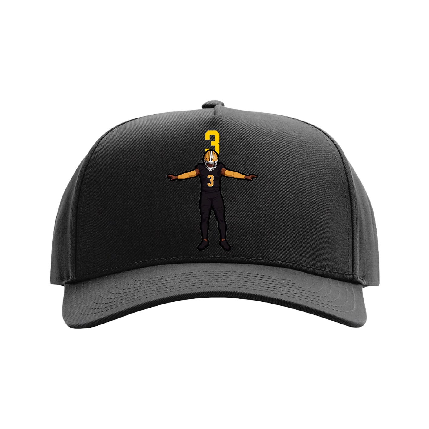 Full Fabric Five-Panel Champ Cap — Number Top in Black