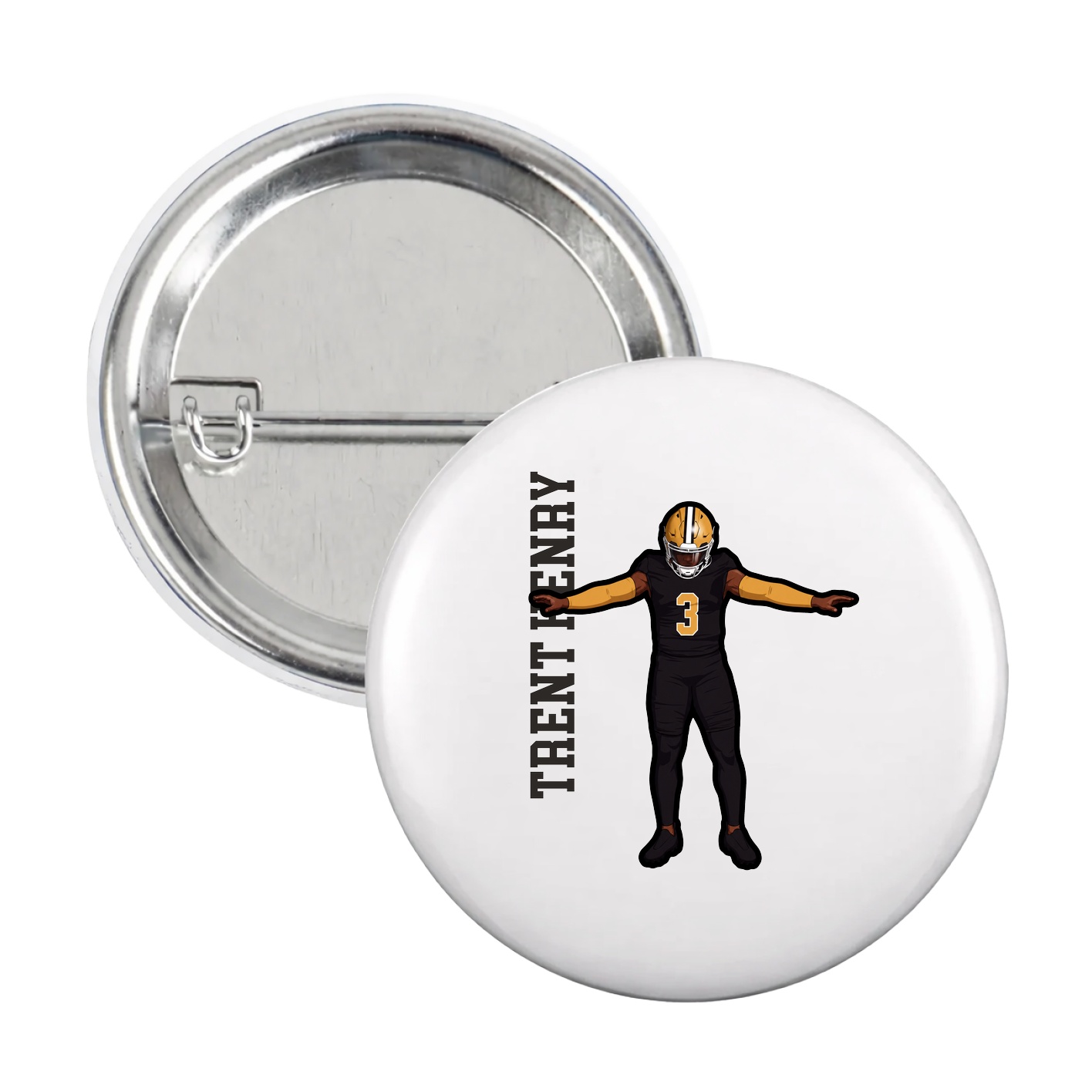 Game Day Button — Name Vertical in White