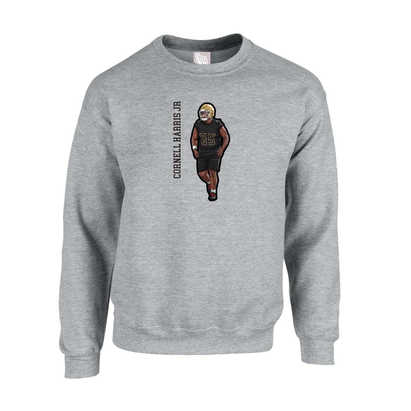Fleece Crew — Name Vertical in Grey