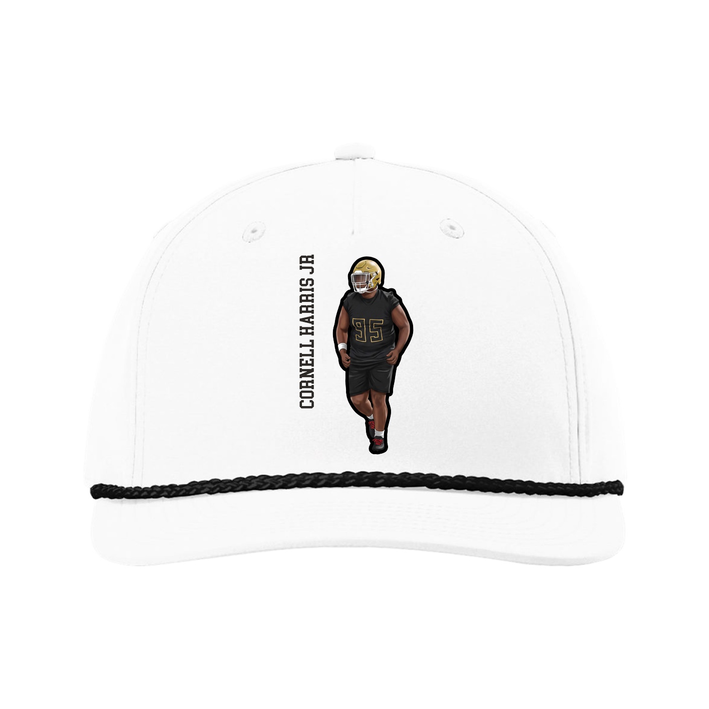 Five-Panel Classic Rope Cap — Name Vertical in White