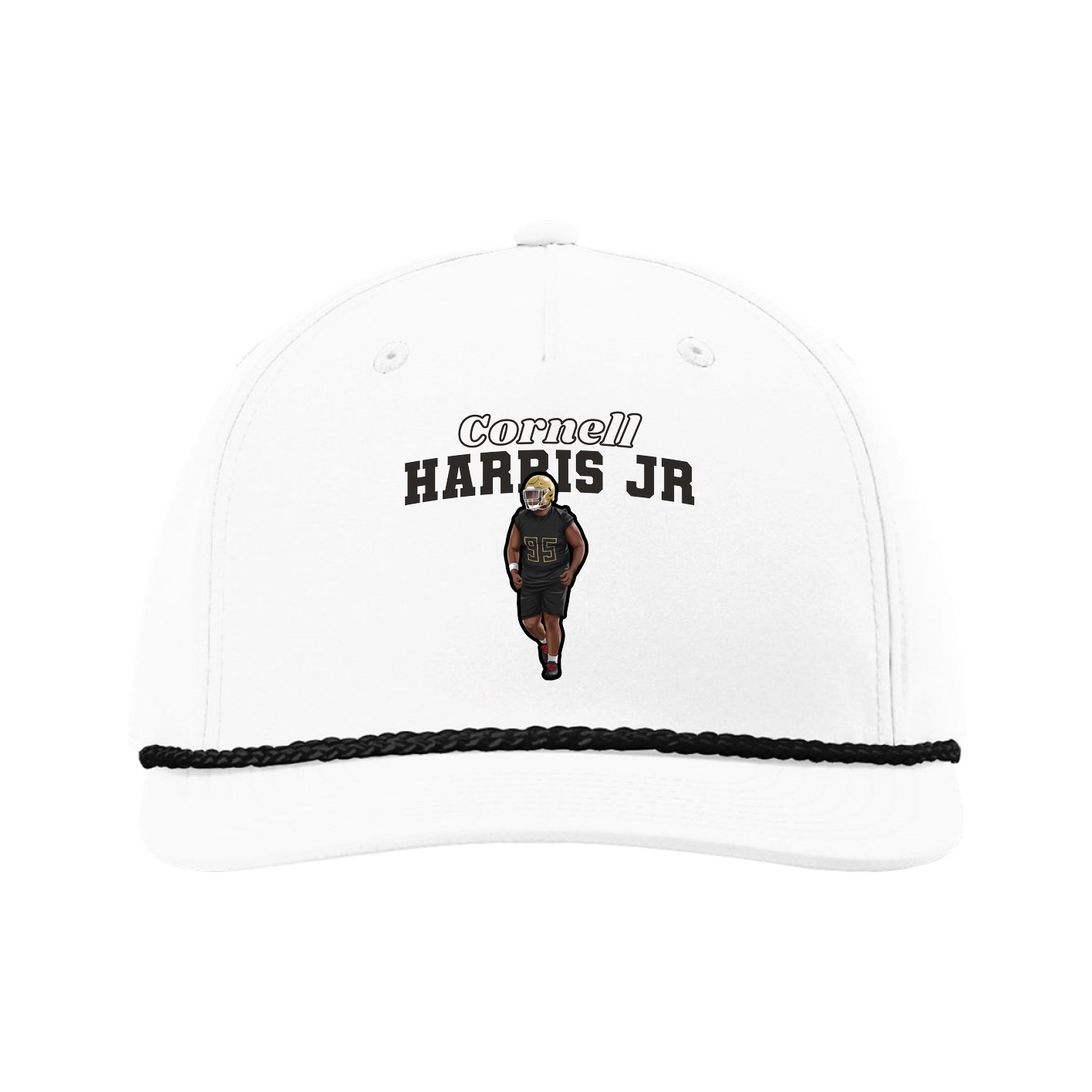 Five-Panel Classic Rope Cap — Name Arch in White