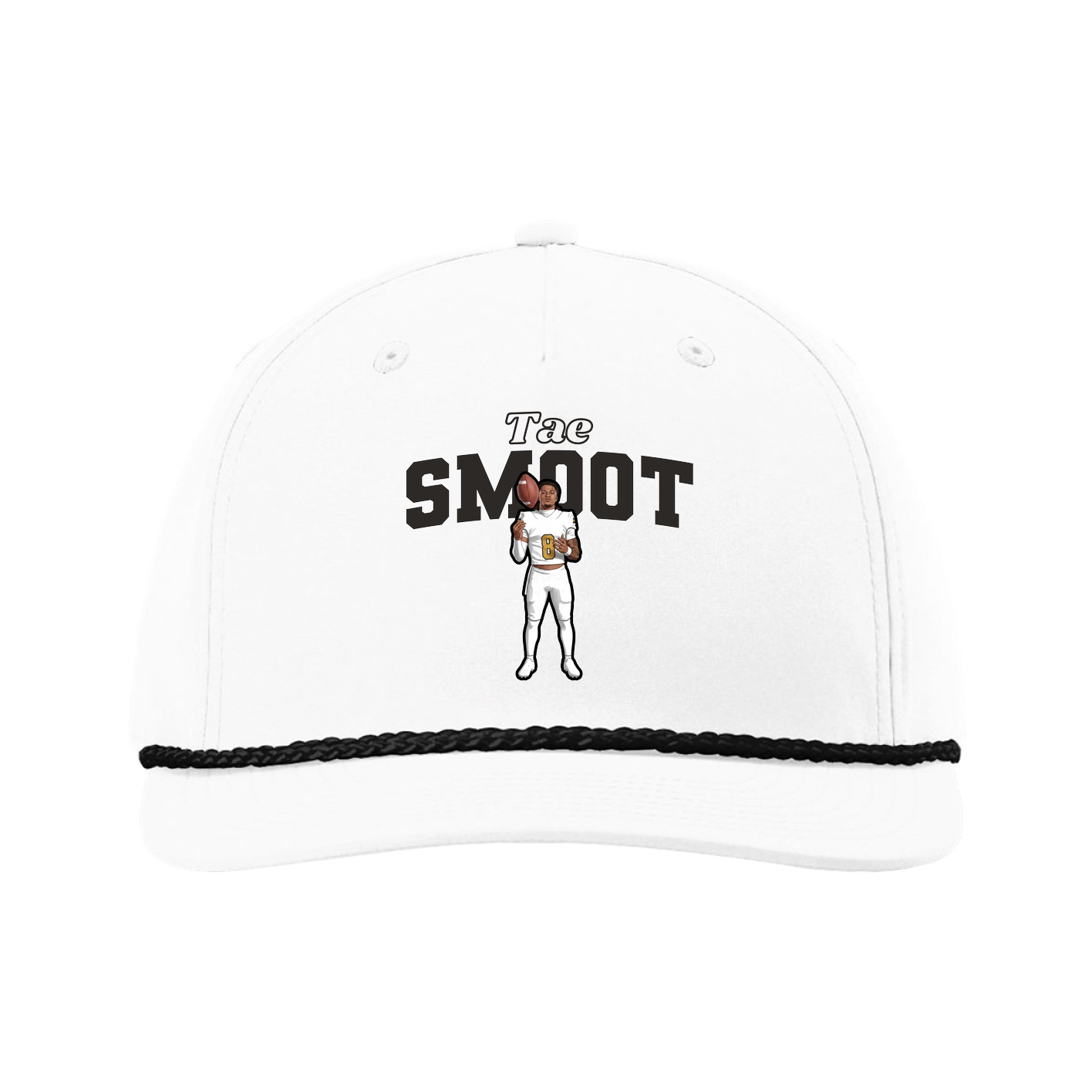 Five-Panel Classic Rope Cap — Name Arch in White