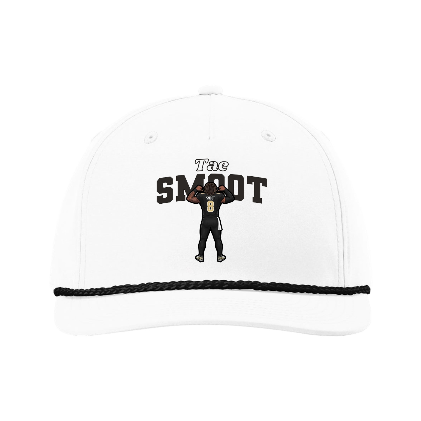 Five-Panel Classic Rope Cap — Name Arch in White