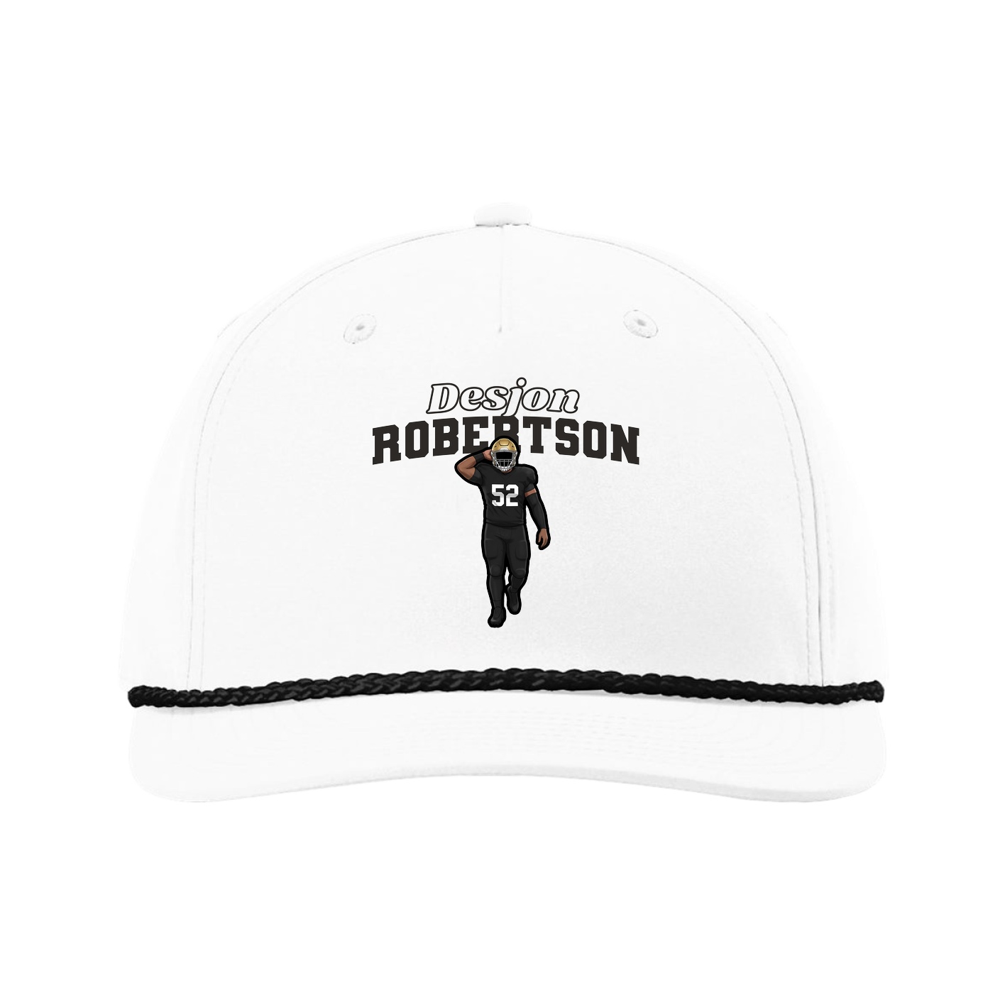 Five-Panel Classic Rope Cap — Name Arch in White