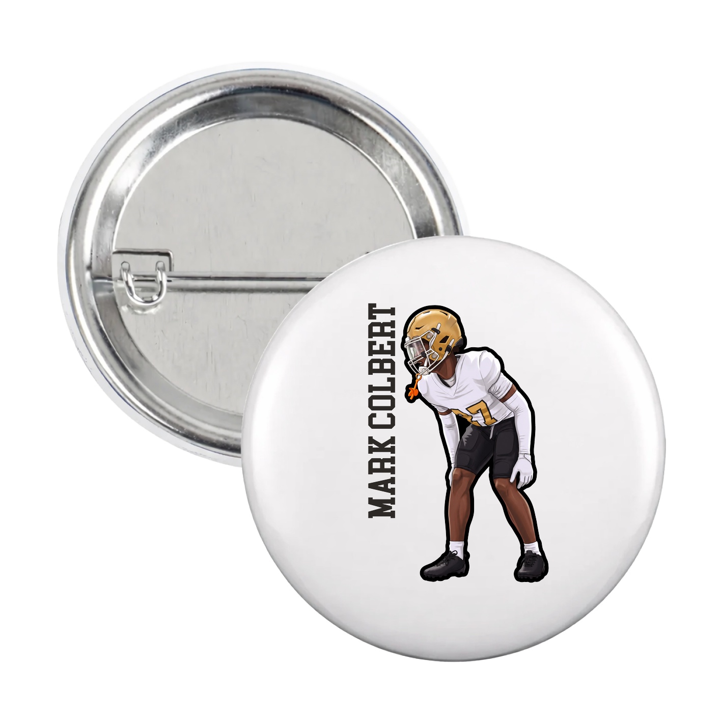 Game Day Button — Name Vertical in White