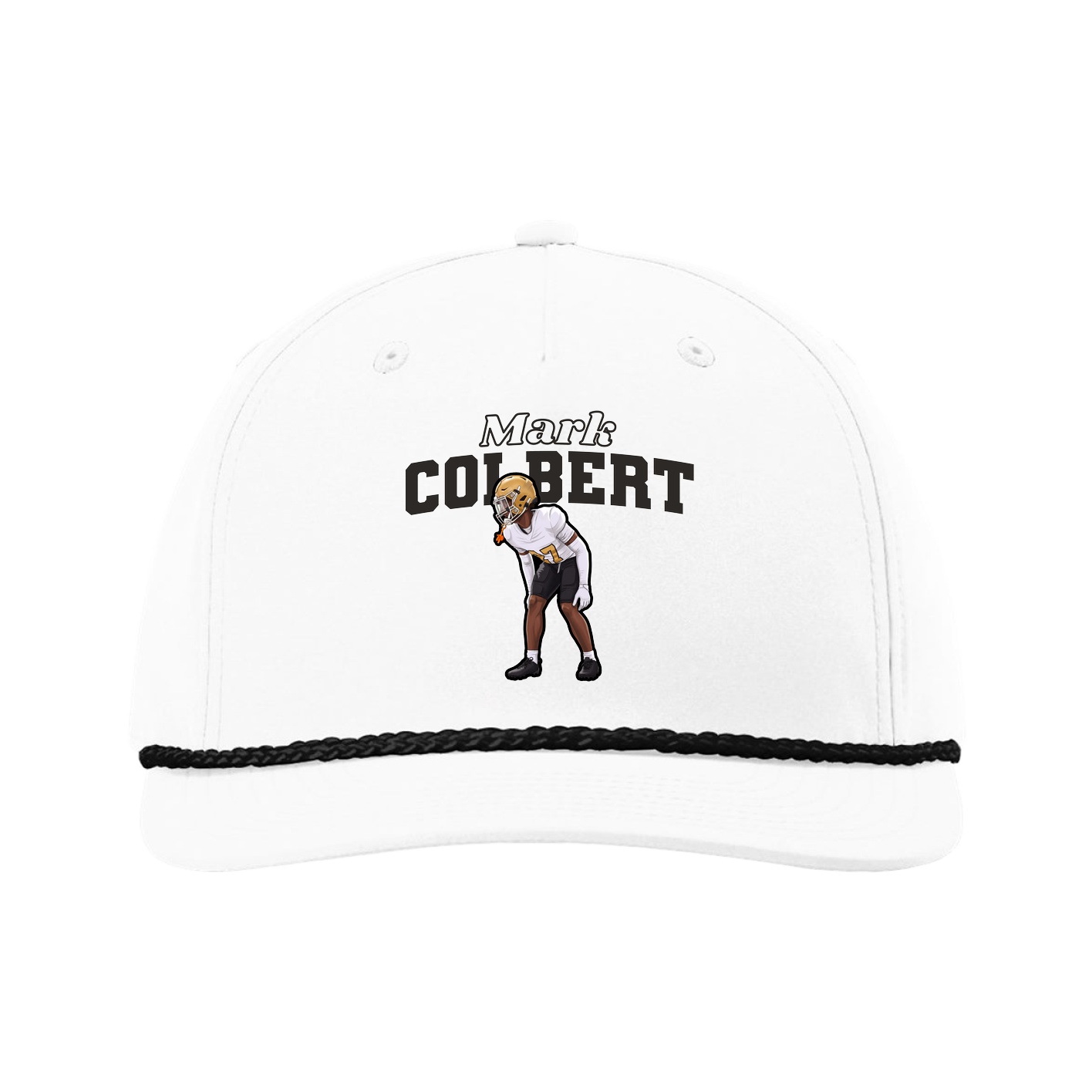 Five-Panel Classic Rope Cap — Name Arch in White