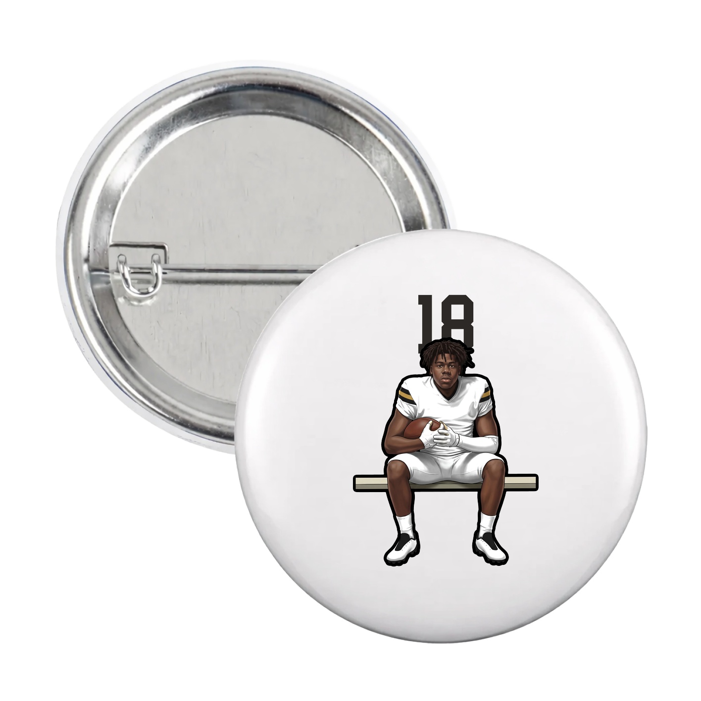 Game Day Button — Number Top in White