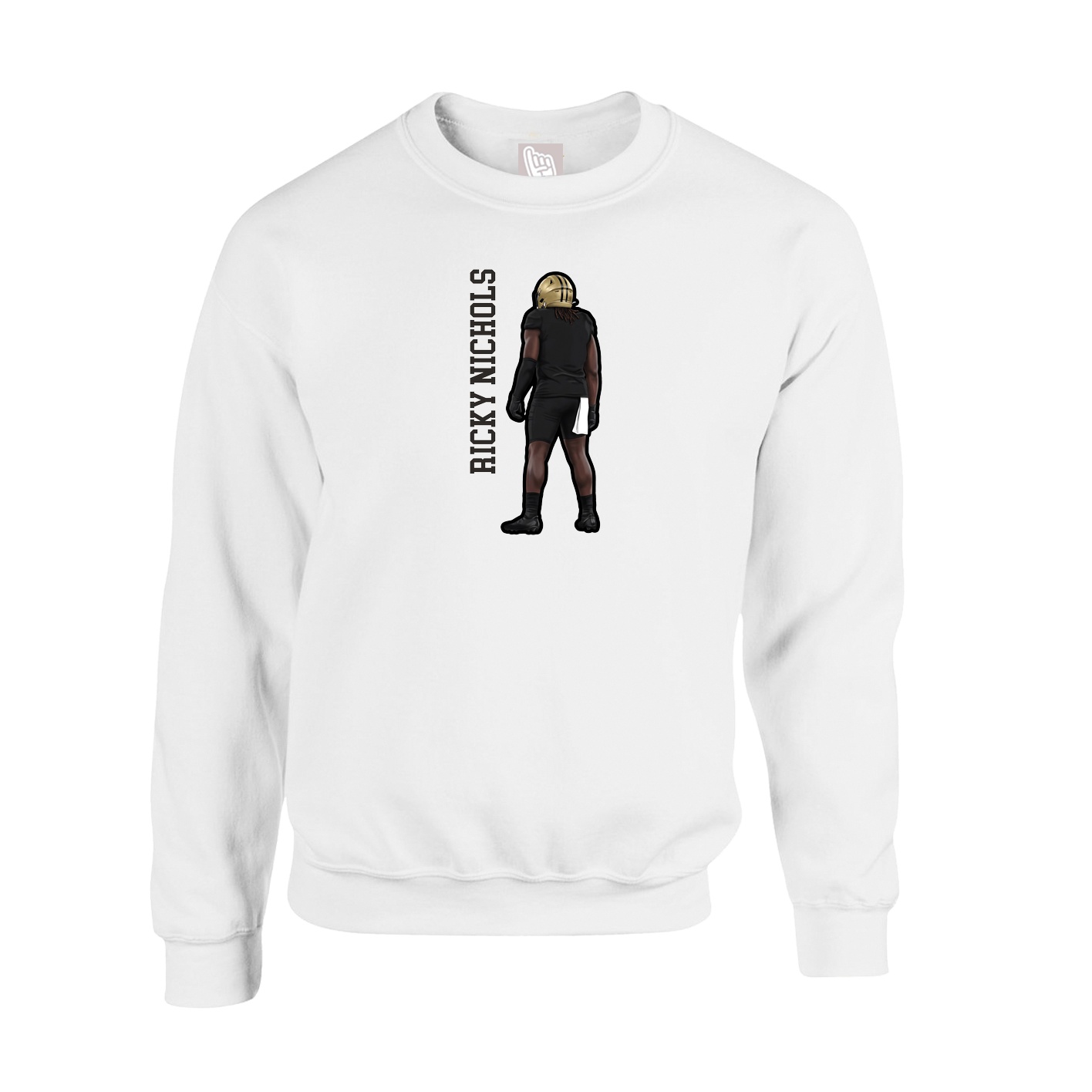 Fleece Crew — Name Vertical in White