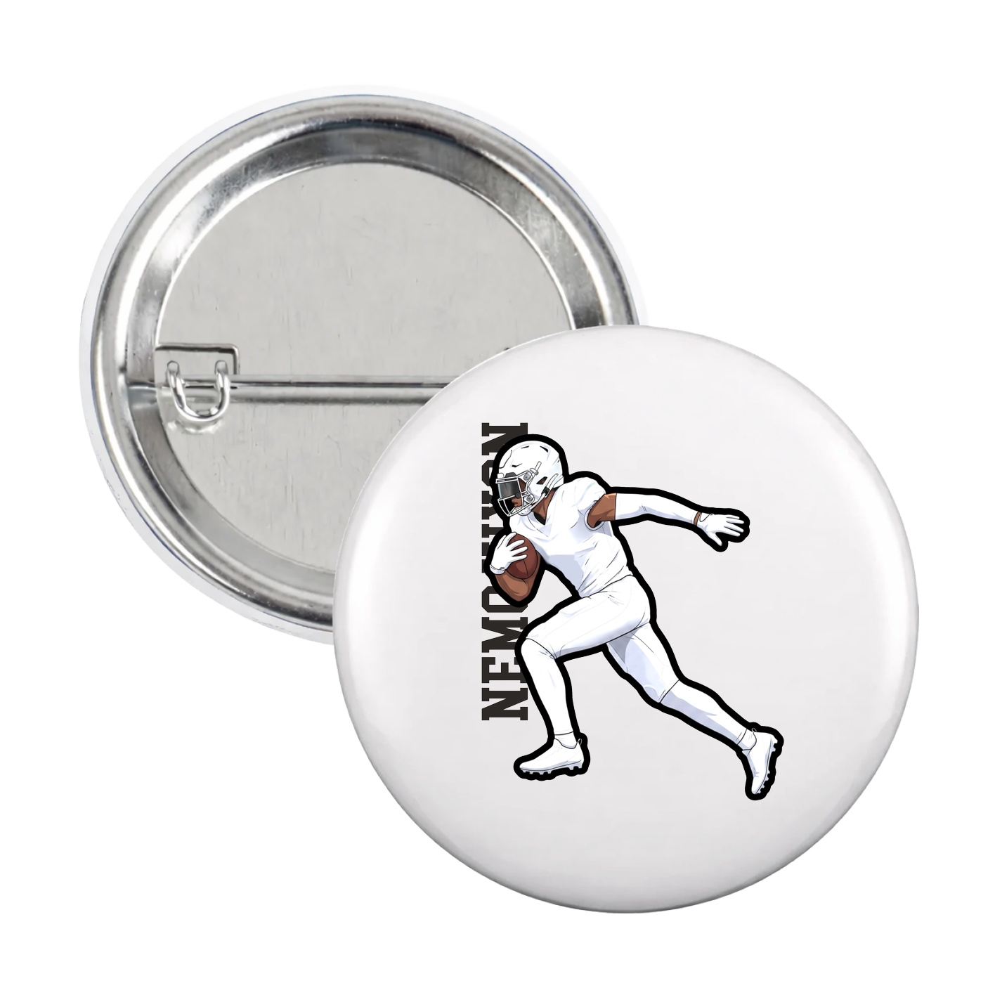 Game Day Button — Name Vertical in White