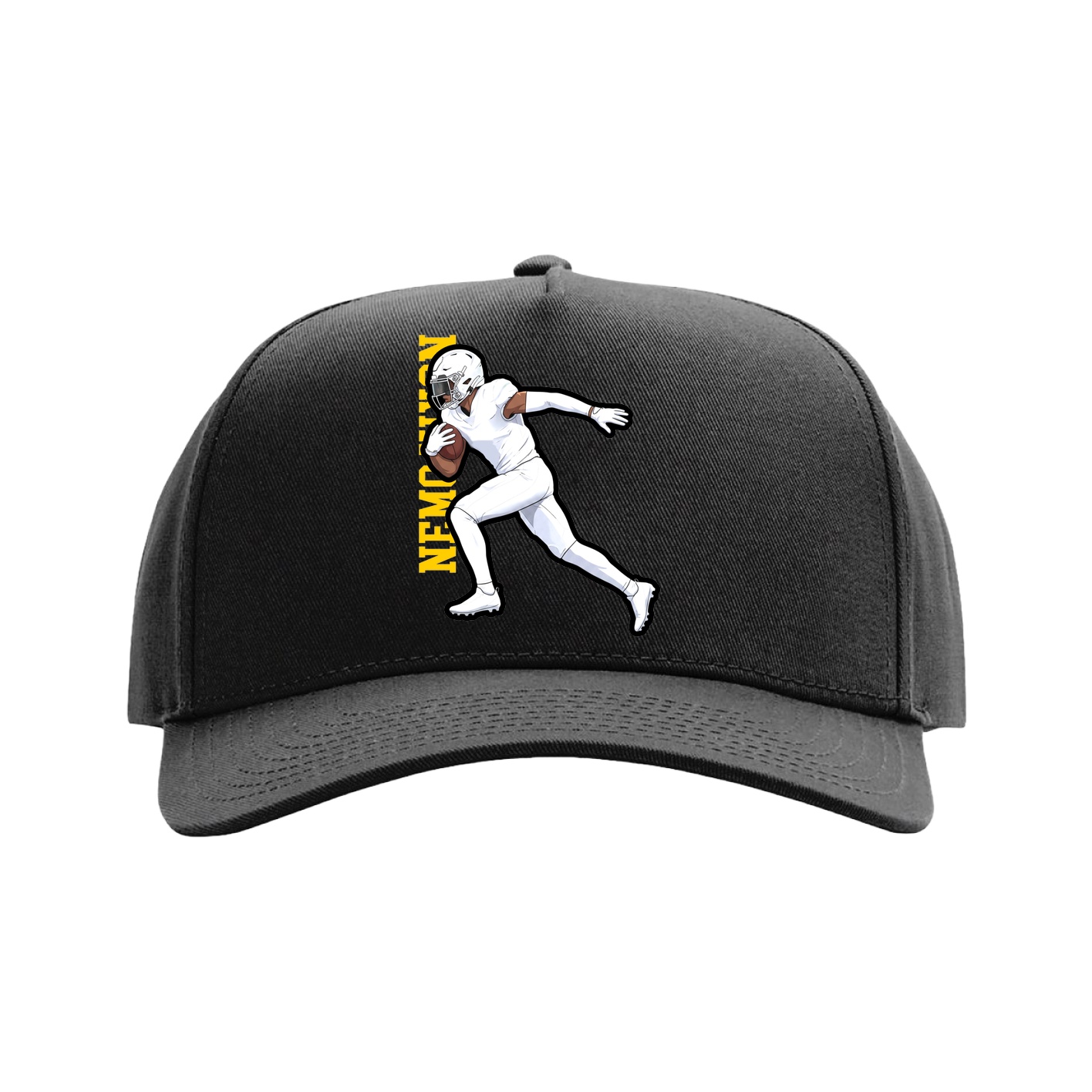 Full Fabric Five-Panel Champ Cap — Name Vertical in Black