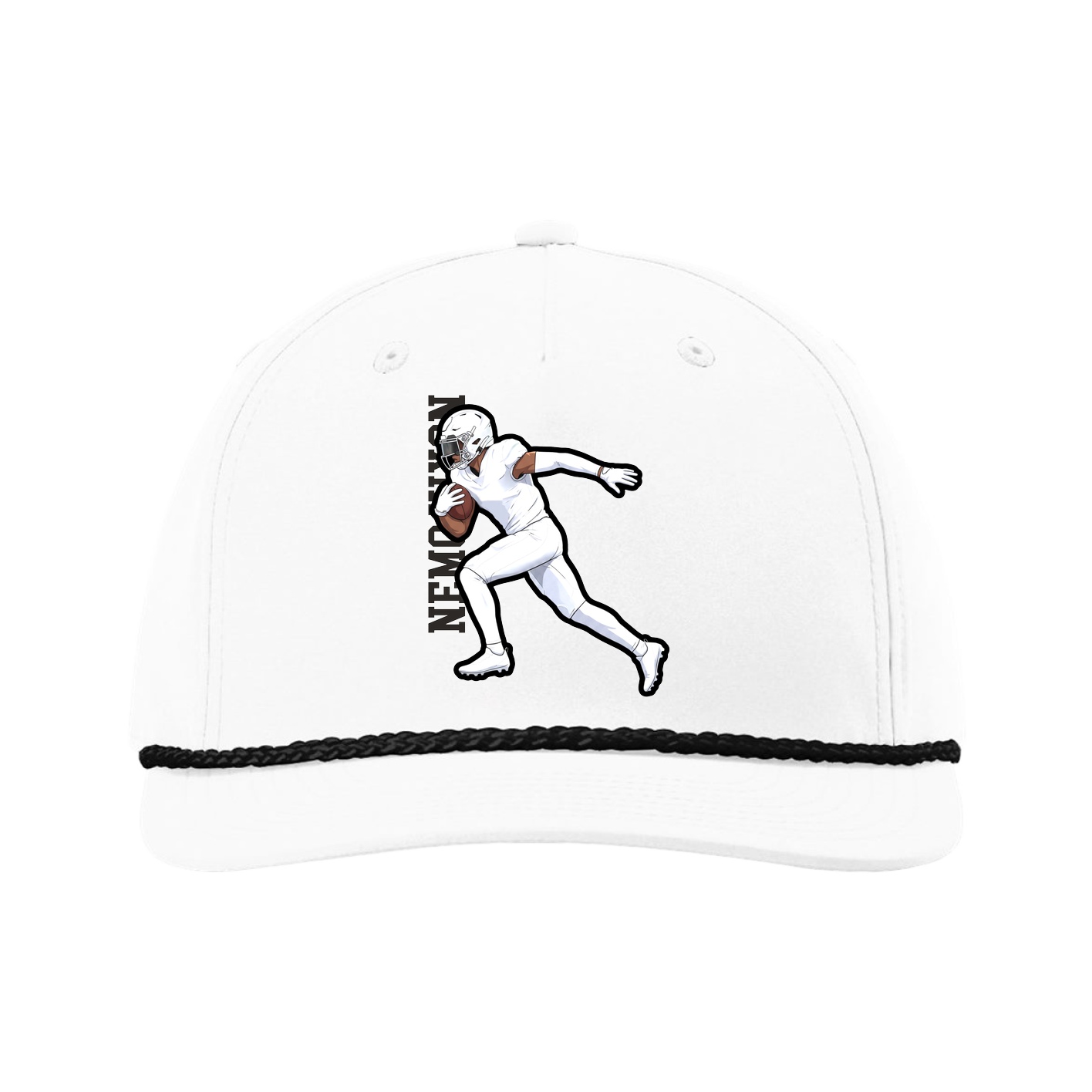 Five-Panel Classic Rope Cap — Name Vertical in White
