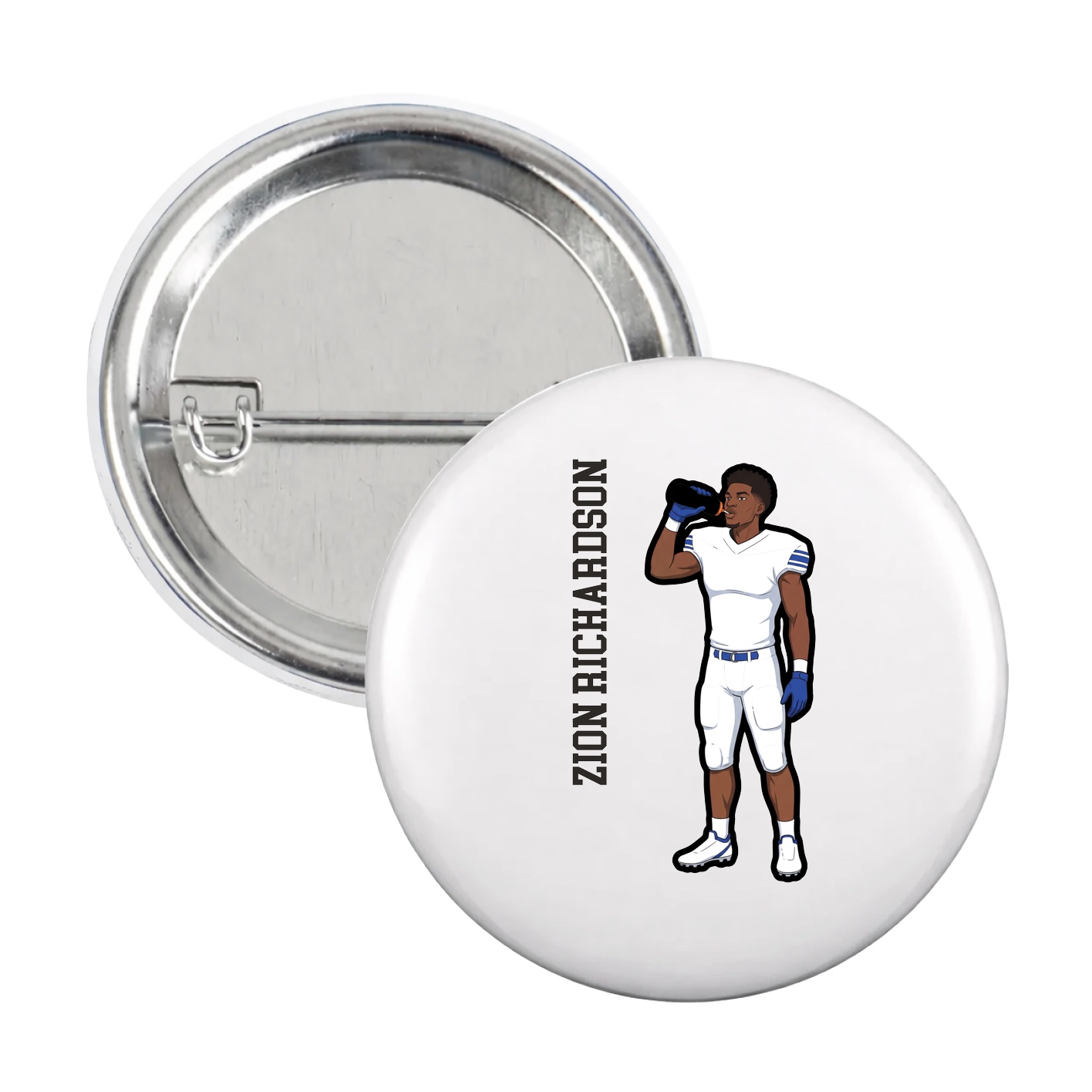 Game Day Button — Name Vertical in White
