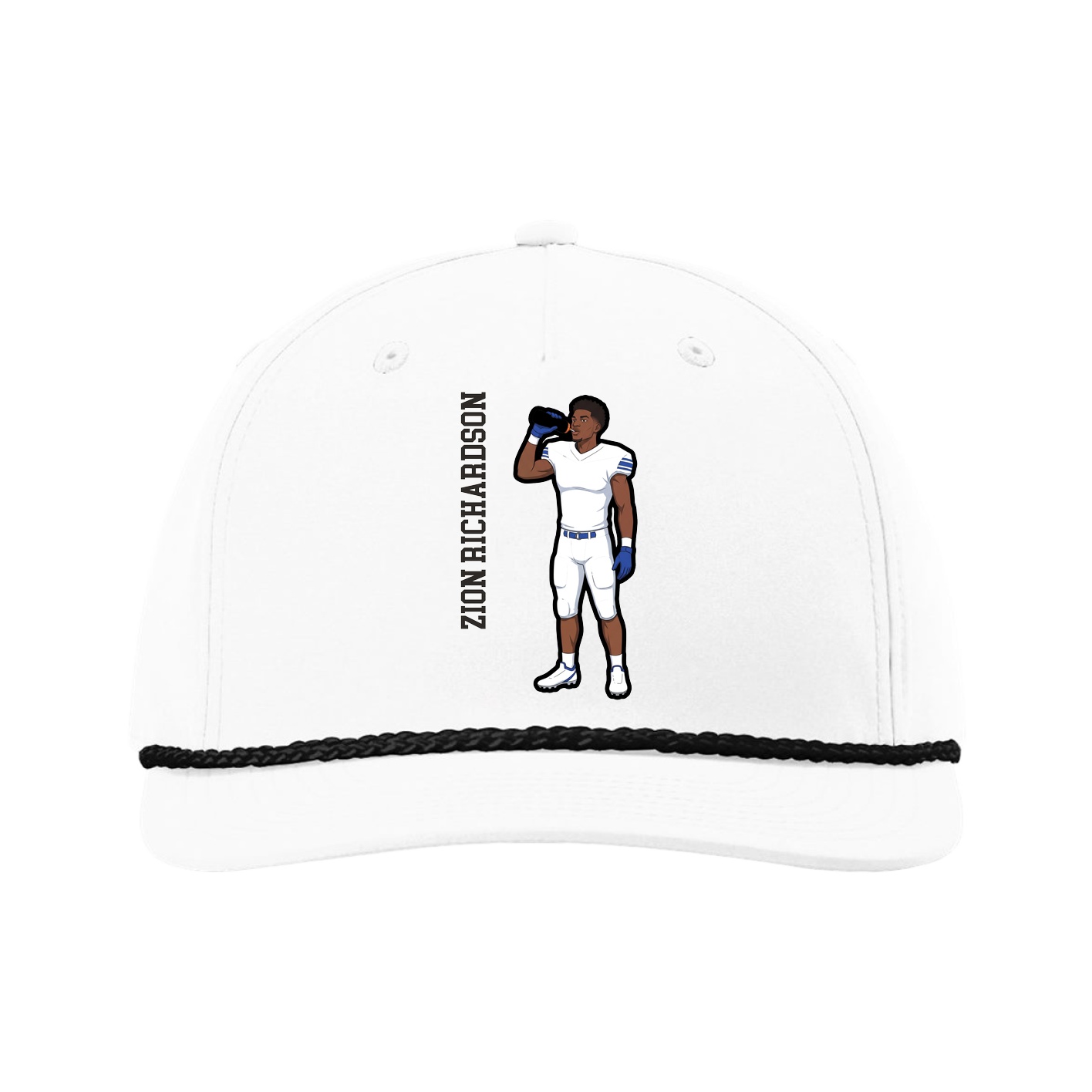 Five-Panel Classic Rope Cap — Name Vertical in White