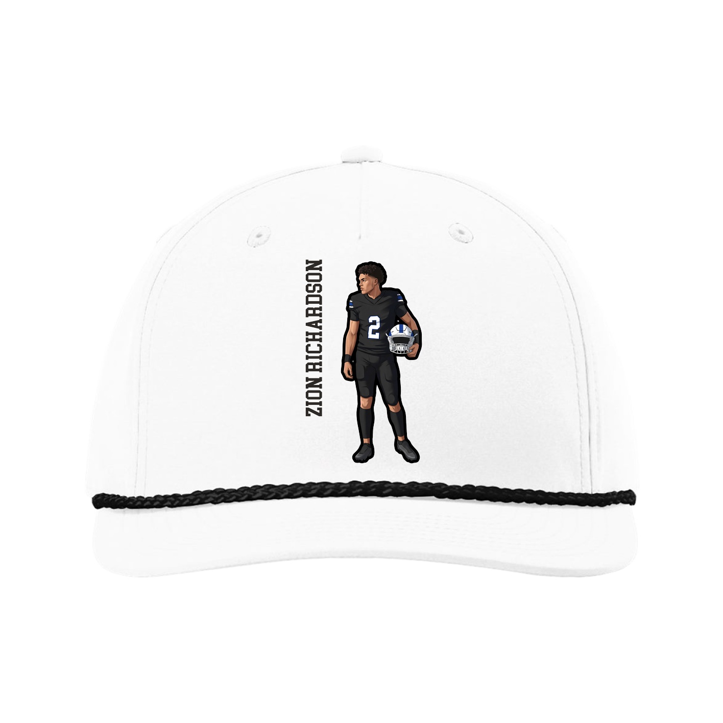 Five-Panel Classic Rope Cap — Name Vertical in White