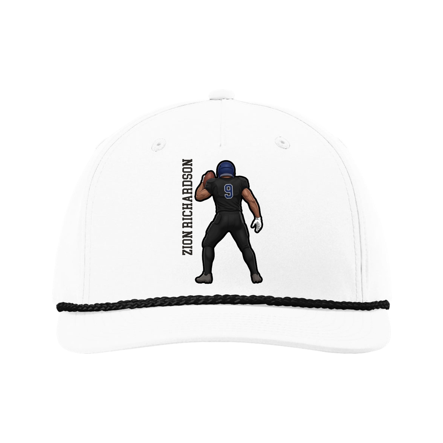 Five-Panel Classic Rope Cap — Name Vertical in White