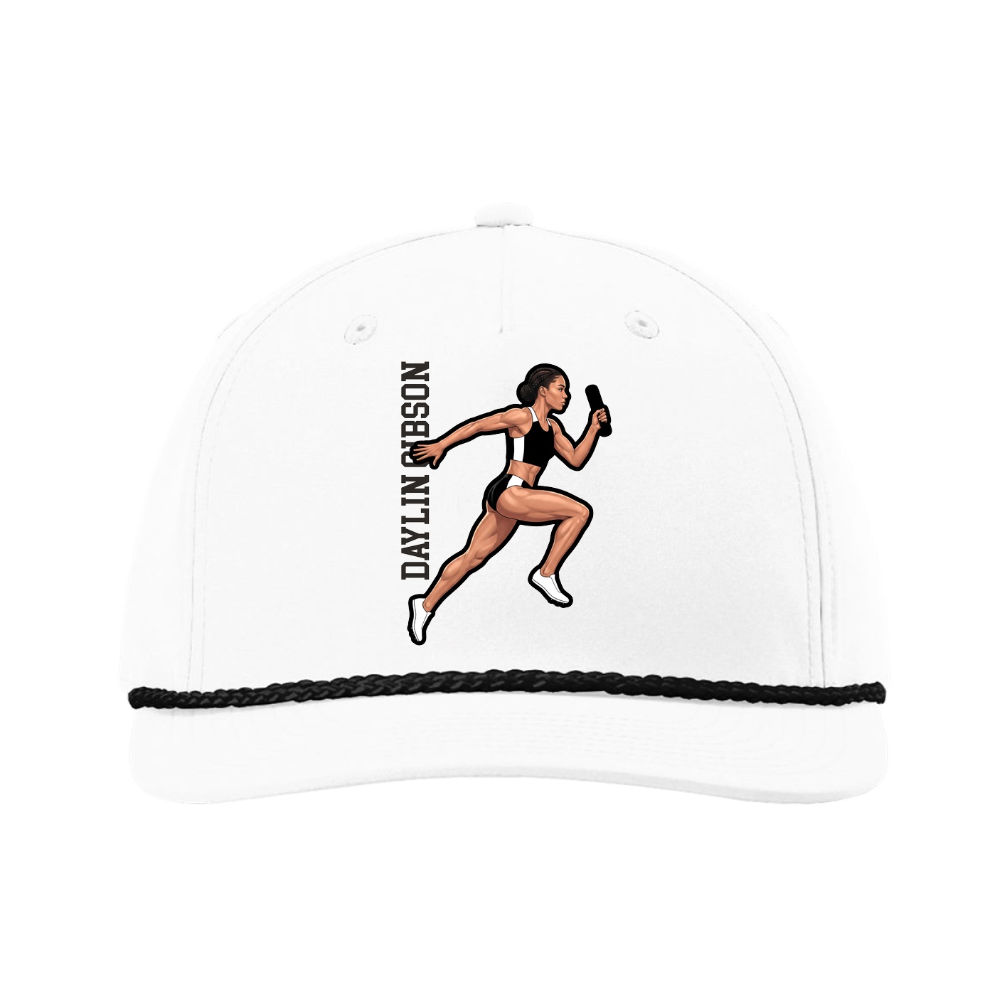 Five-Panel Classic Rope Cap — Name Vertical in White