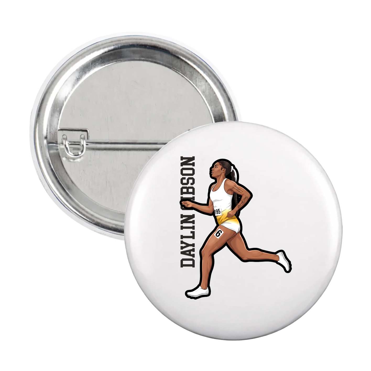 Game Day Button — Name Vertical in White