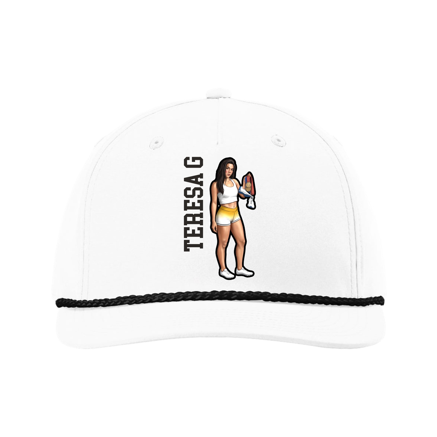 Five-Panel Classic Rope Cap — Name Vertical in White