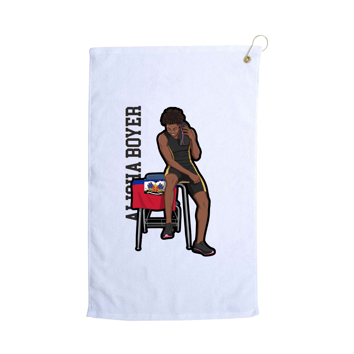 Golf Towel — Name Vertical in White