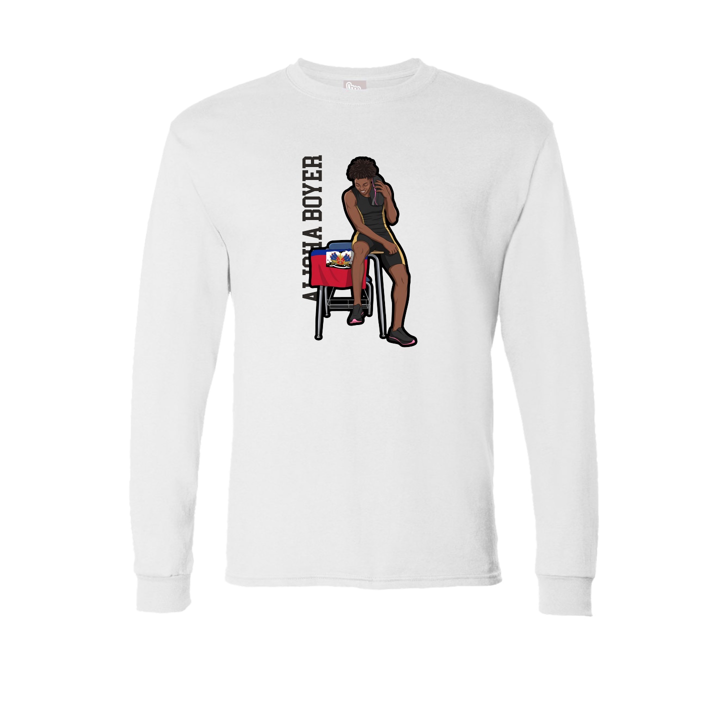 Long Sleeve Tee — Name Vertical in White