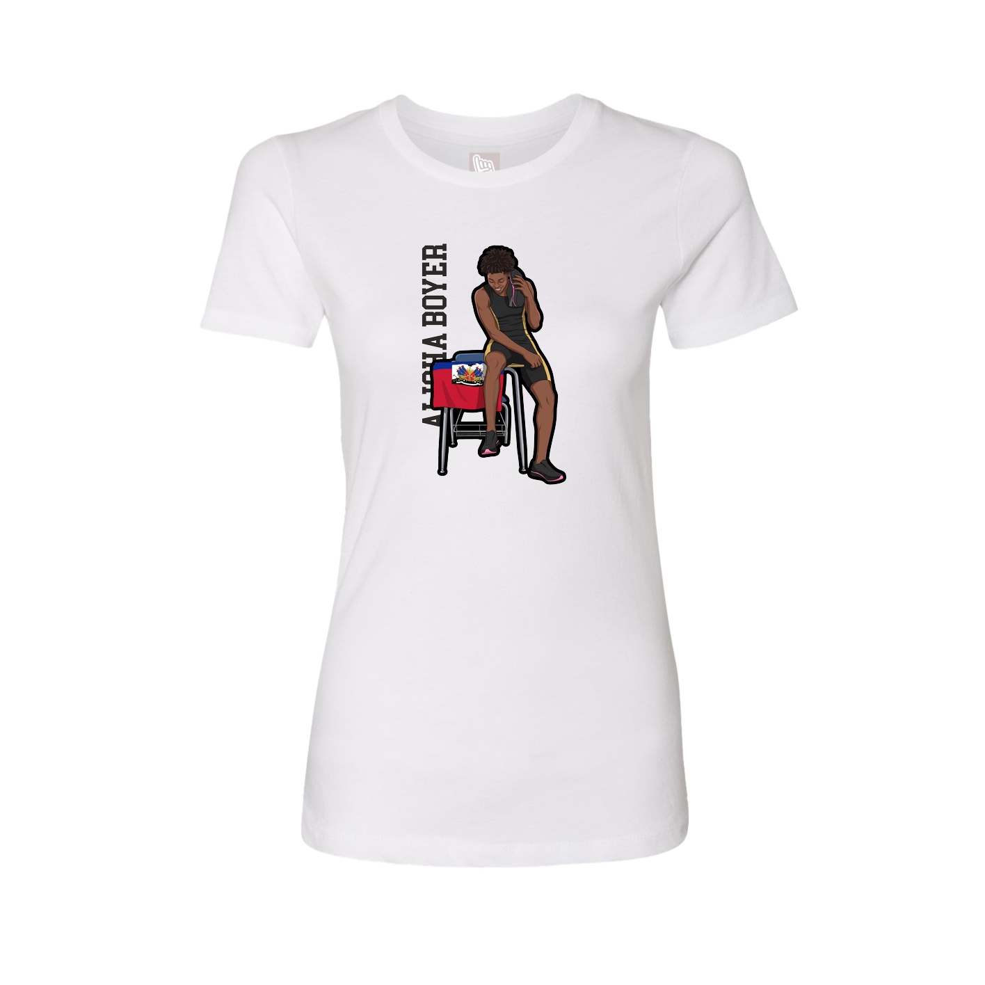 Fitted Women's Tee — Name Vertical in White