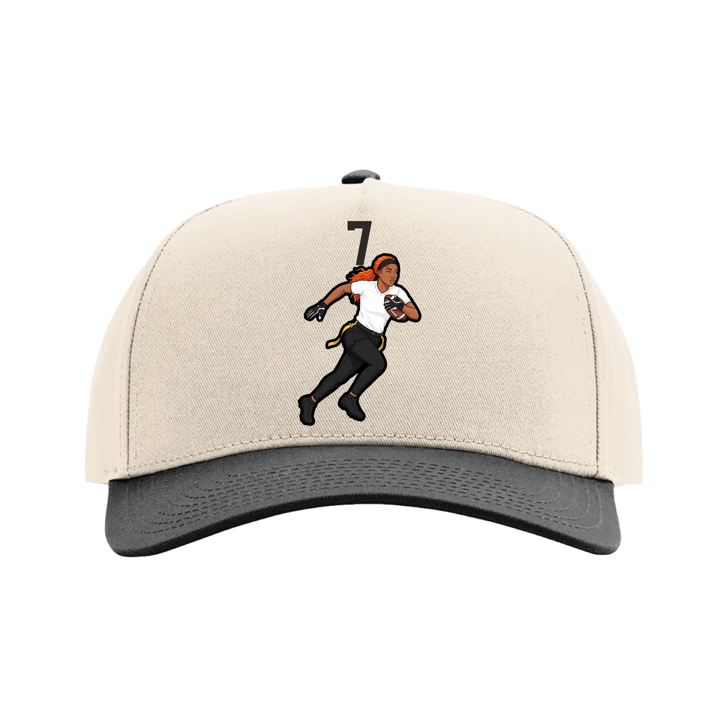 Full Fabric Five-Panel Champ Cap — Number Top in Cream/Black