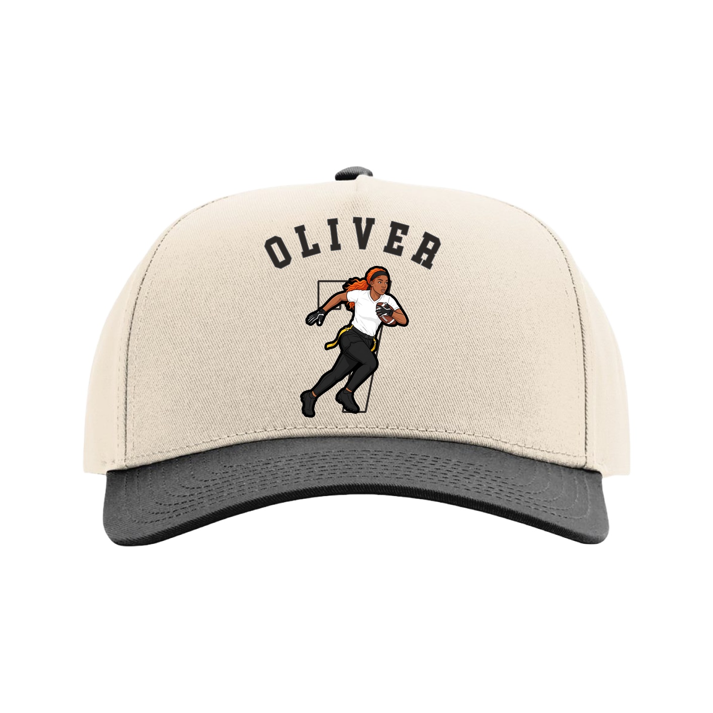 Full Fabric Five-Panel Champ Cap — Shirsey Arch in Cream/Black