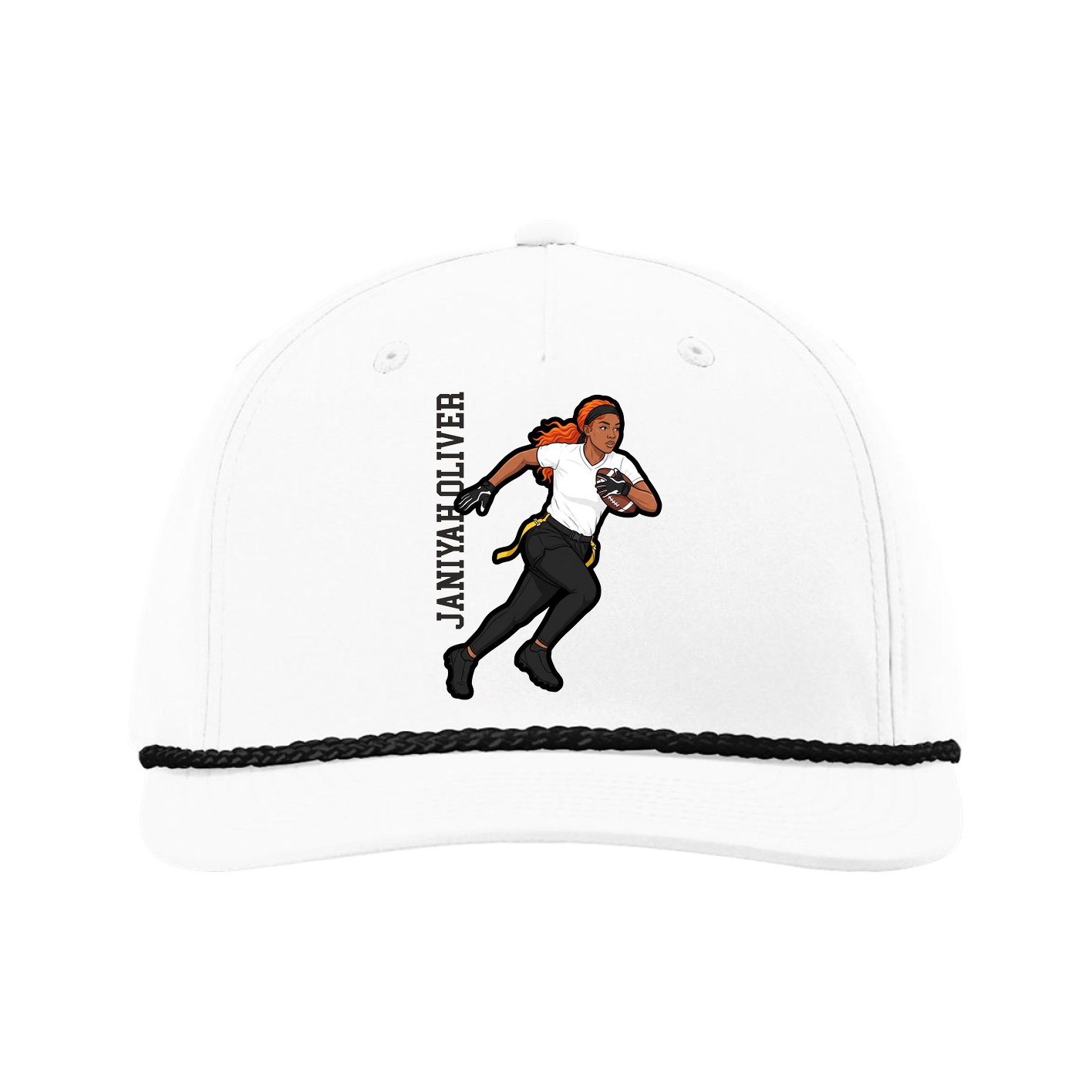 Five-Panel Classic Rope Cap — Name Vertical in White