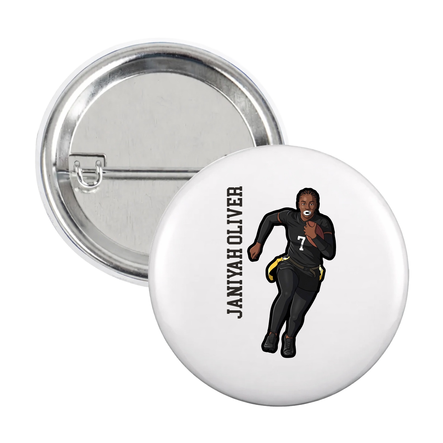 Game Day Button — Name Vertical in White