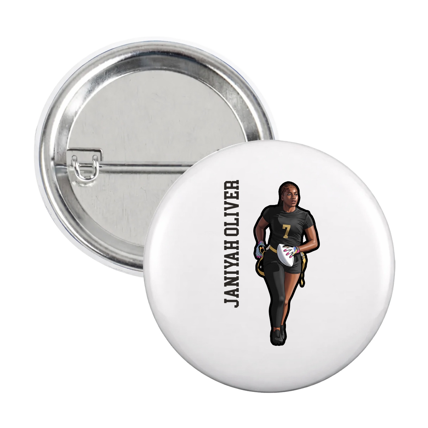 Game Day Button — Name Vertical in White