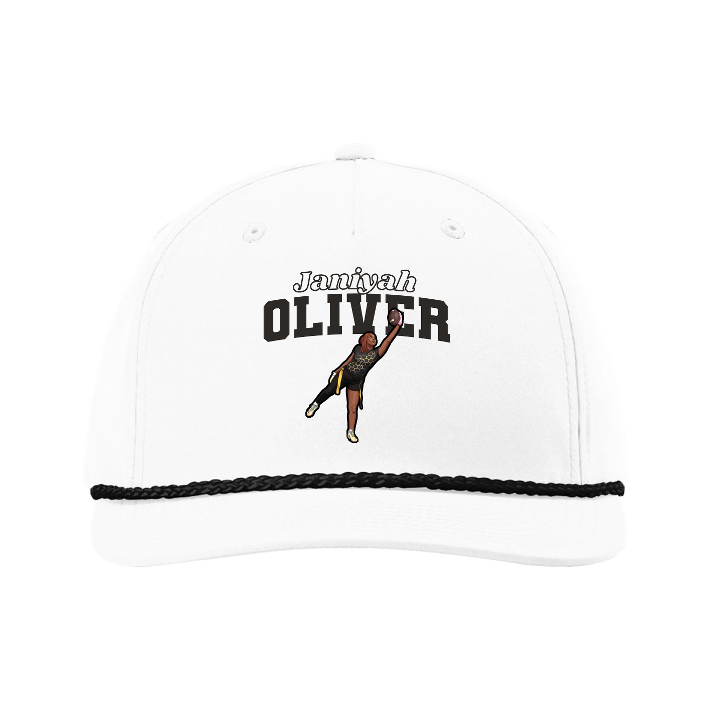 Five-Panel Classic Rope Cap — Name Arch in White