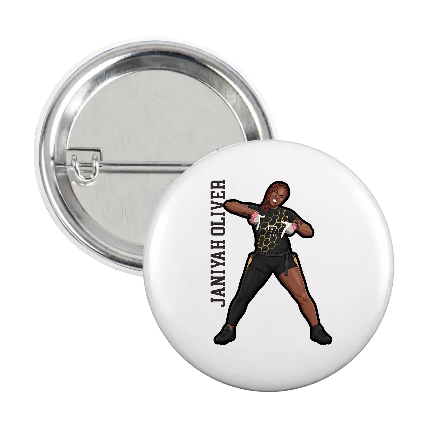 Game Day Button — Name Vertical in White