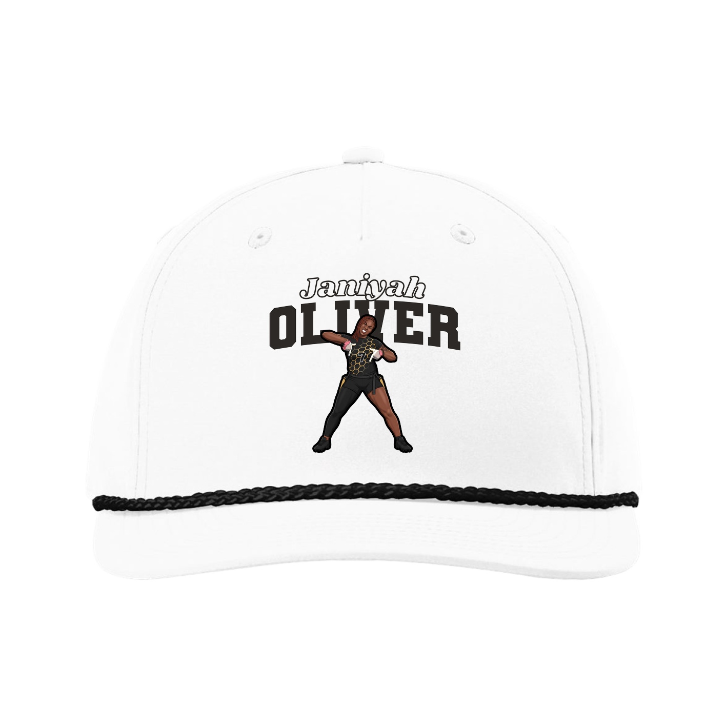 Five-Panel Classic Rope Cap — Name Arch in White
