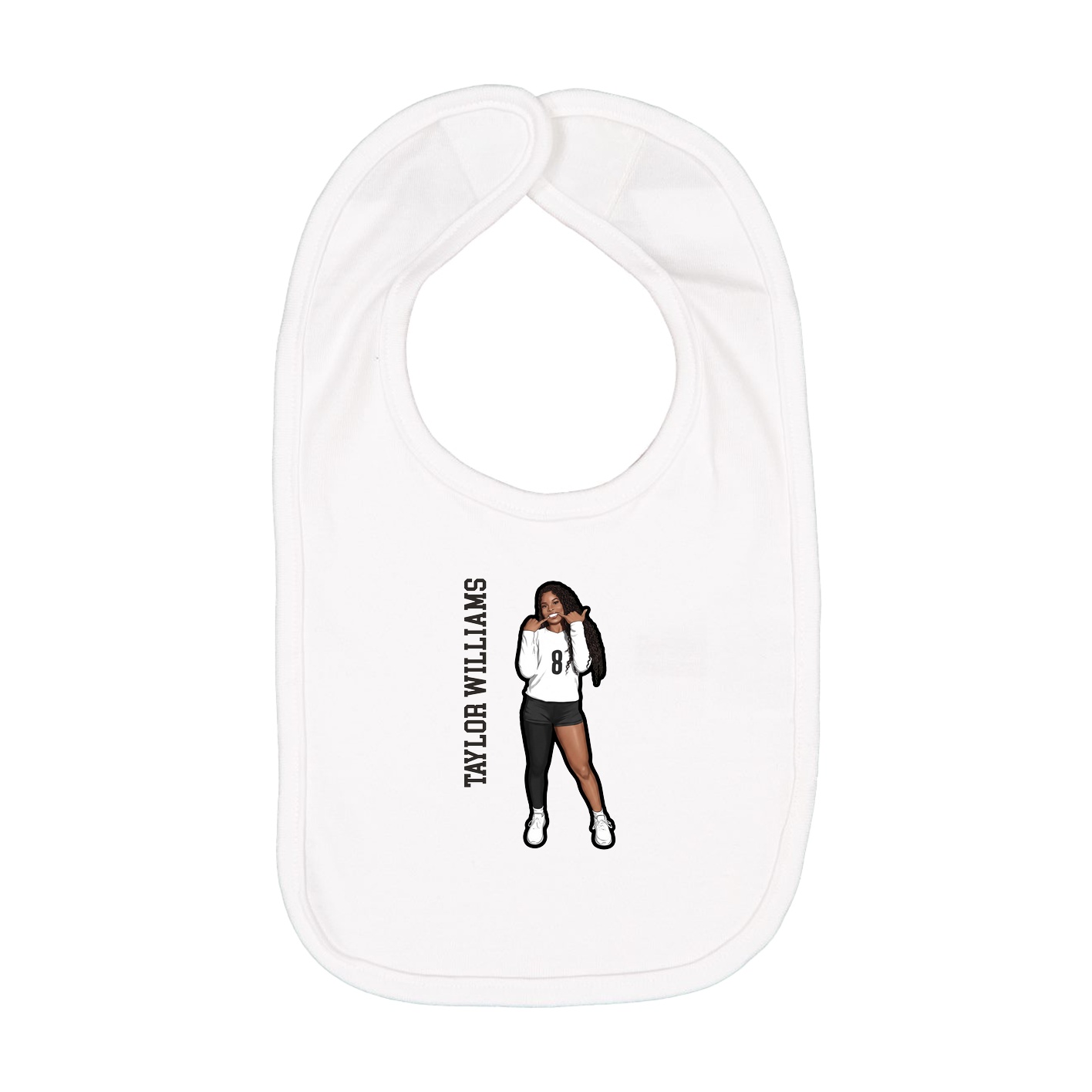 Infant Bib — Name Vertical in White