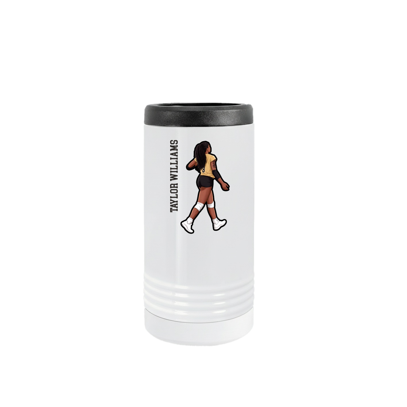Slim Beverage Holder — Name Vertical in White