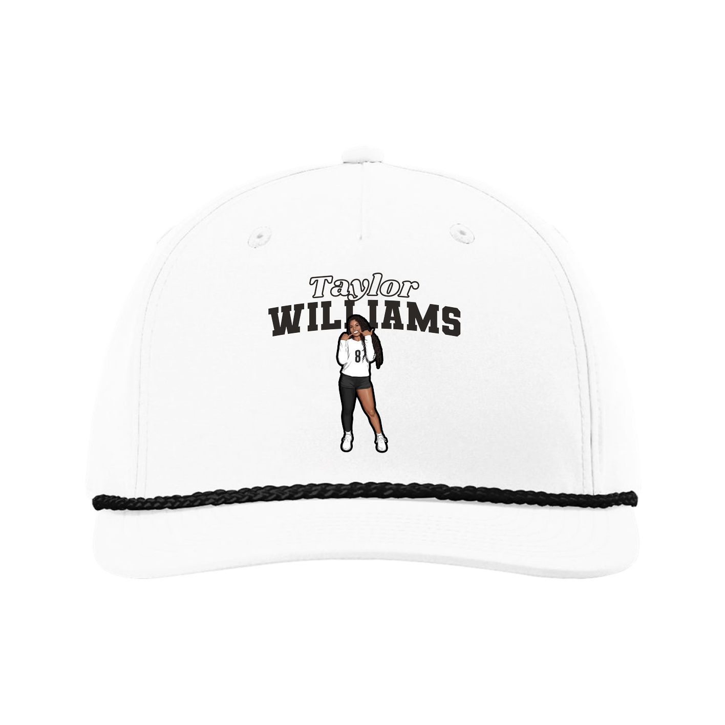 Five-Panel Classic Rope Cap — Name Arch in White