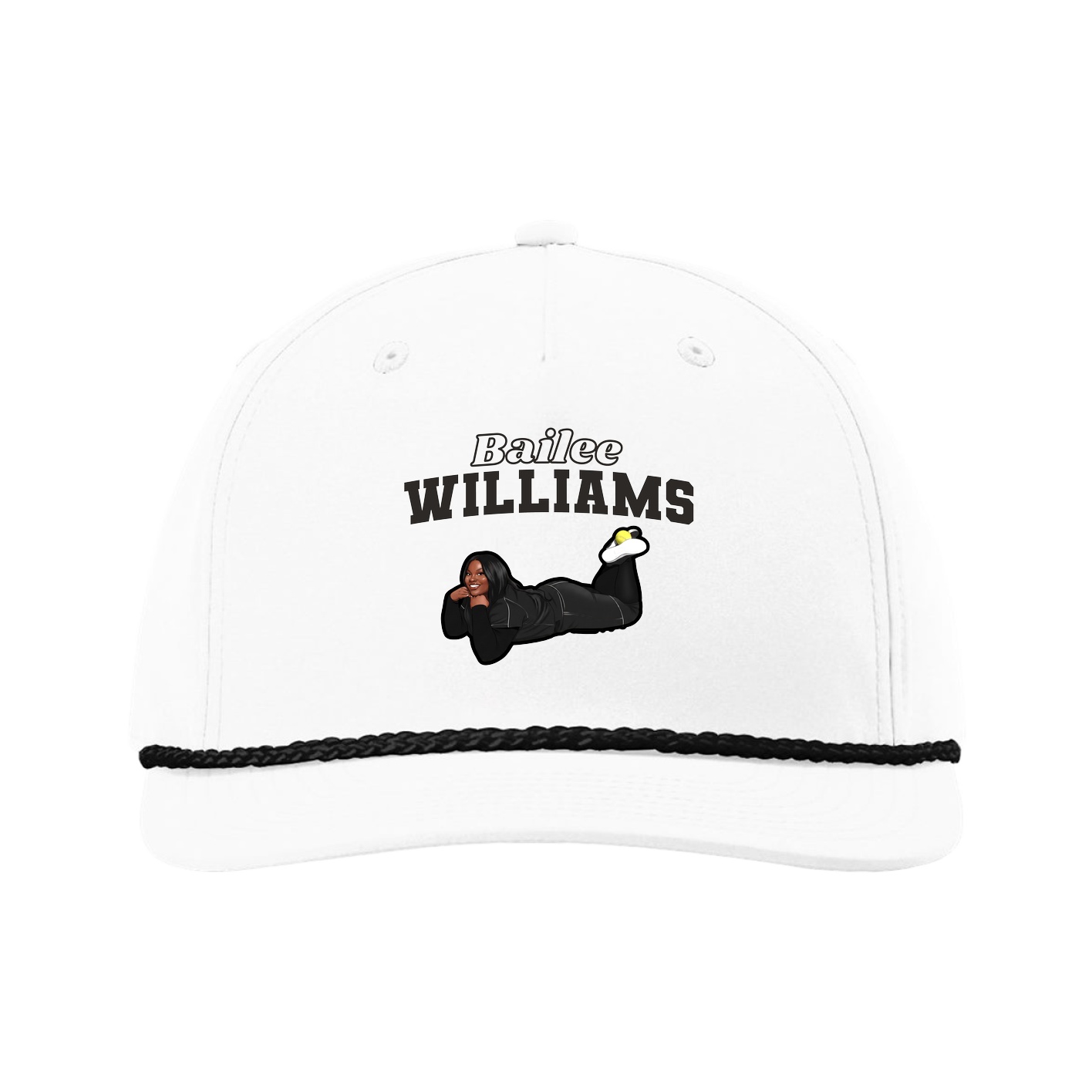 Five-Panel Classic Rope Cap — Name Arch in White