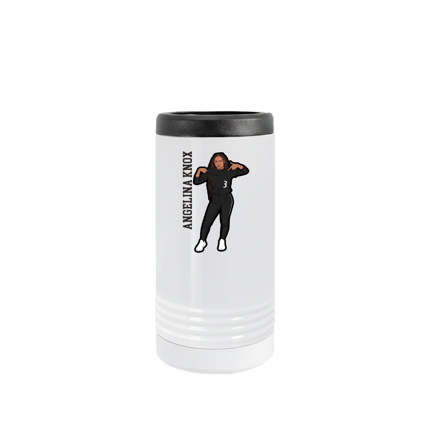 Slim Beverage Holder — Name Vertical in White