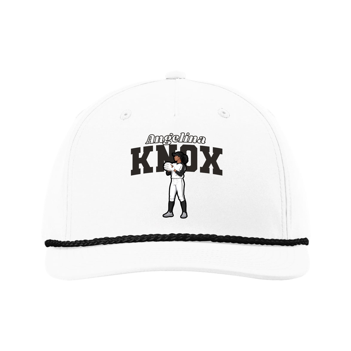 Five-Panel Classic Rope Cap — Name Arch in White
