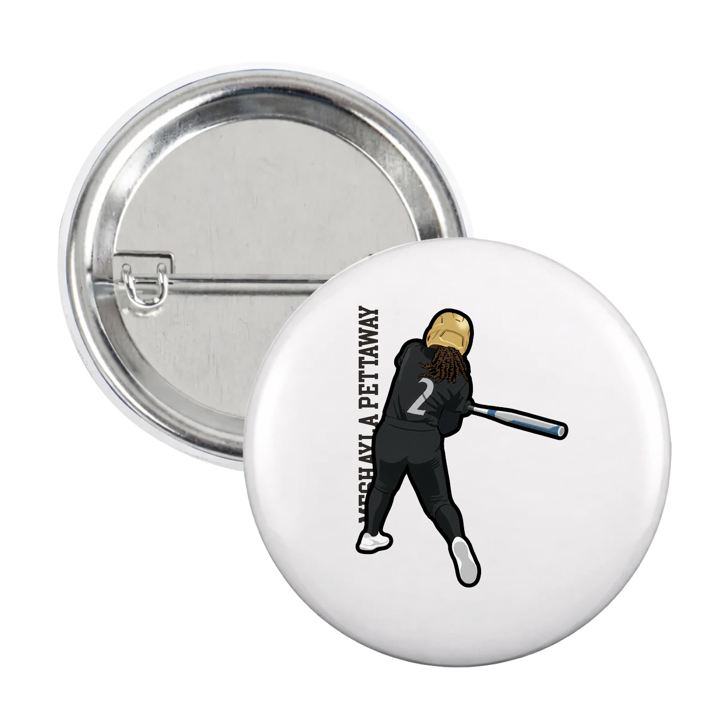 Game Day Button — Name Vertical in White