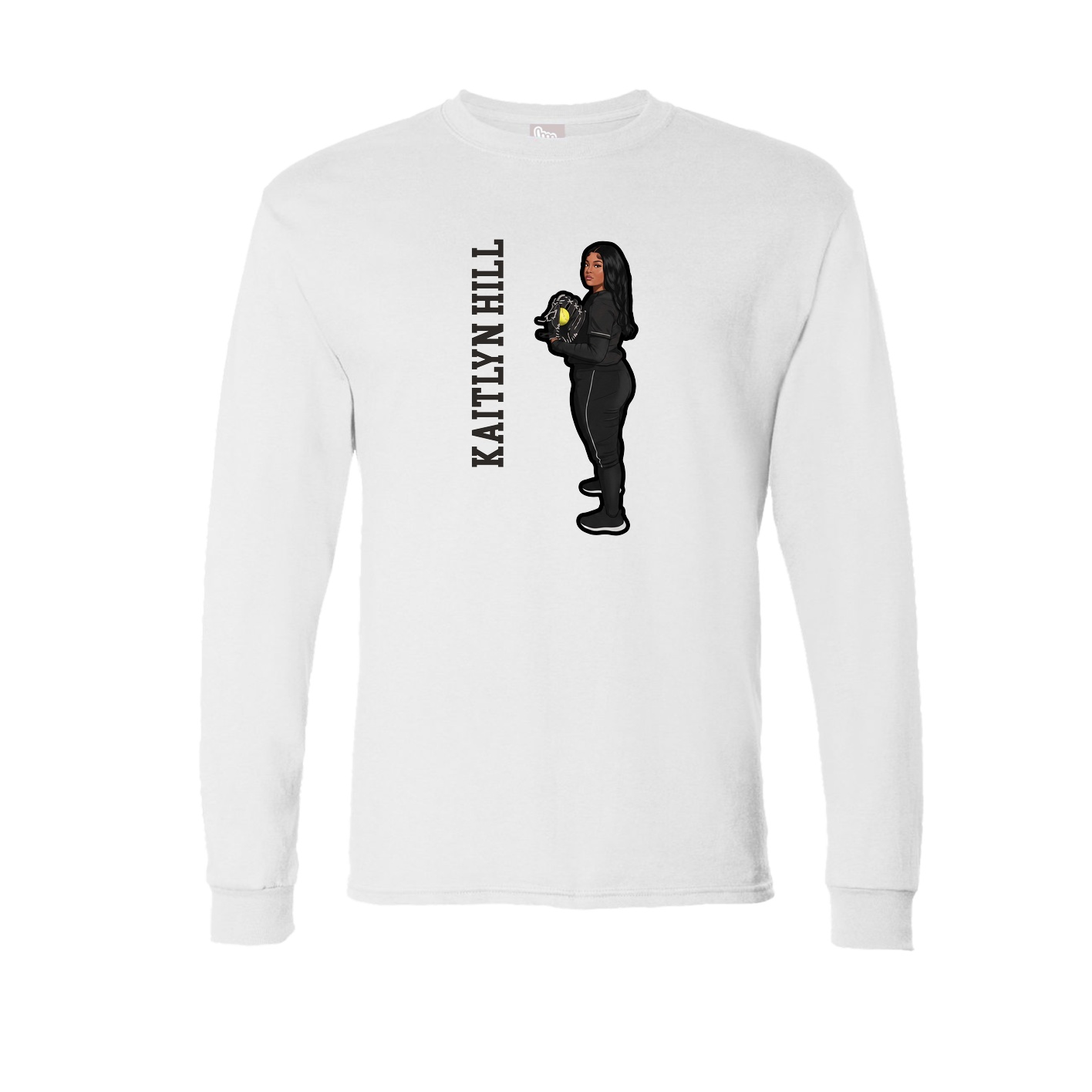 Long Sleeve Tee — Name Vertical in White